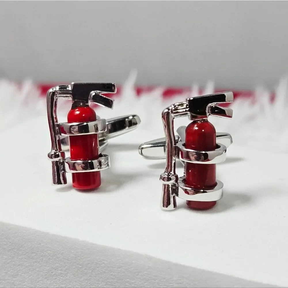 Fire Extinguisher Cufflinks Red Silver Firefighter First Responder Gift Formal